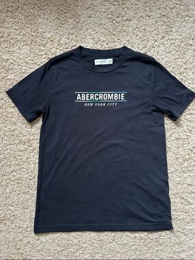 abercrombie kids Black Tee with White and Light Blue Logo